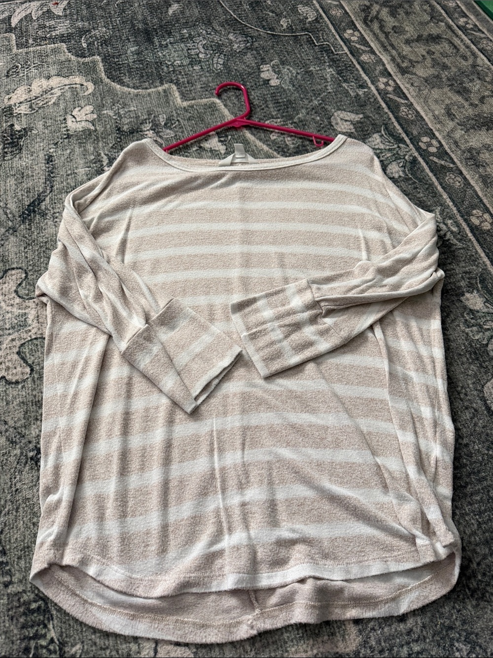 Market & Spruce Beige and White Striped Long-Sleeve Top